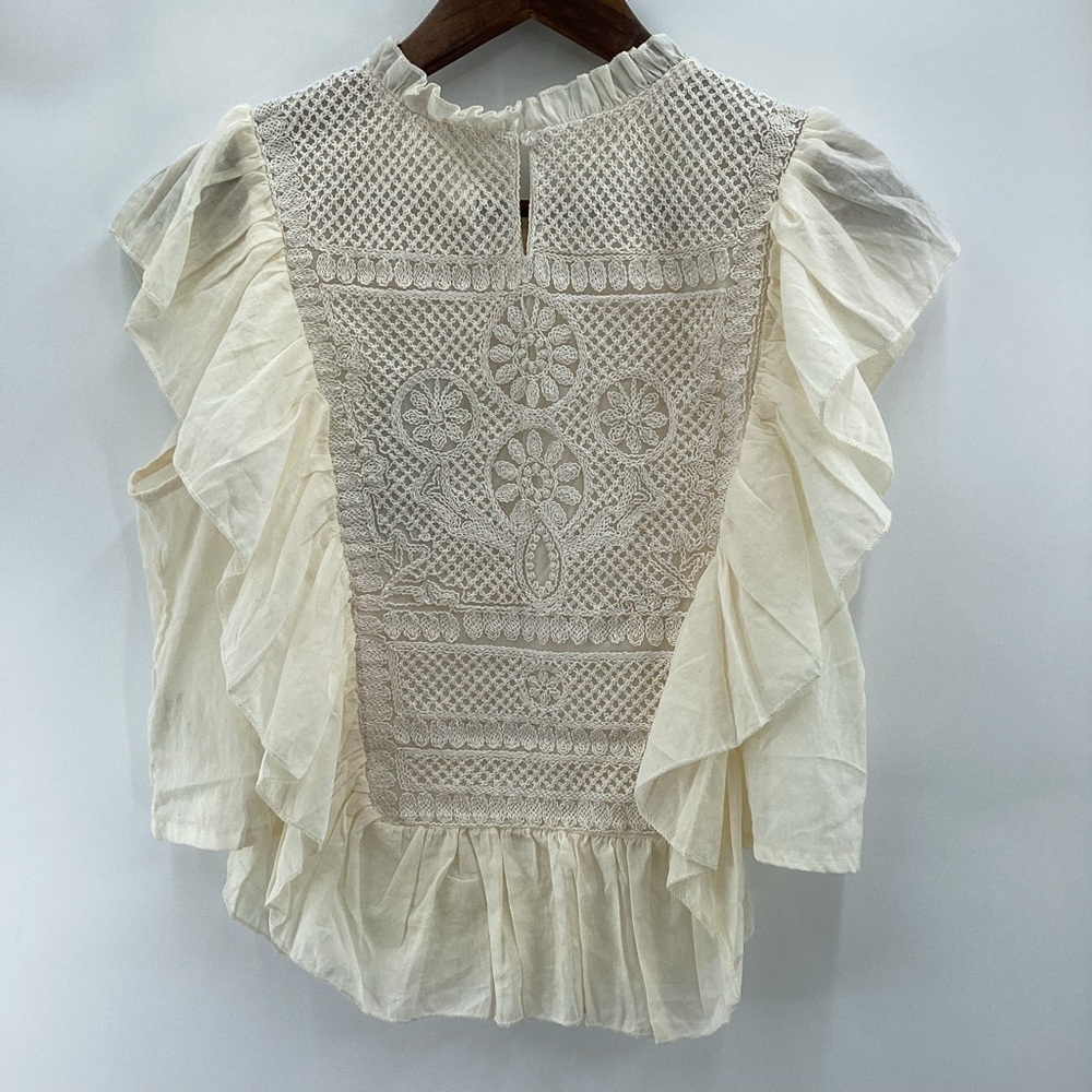 Joie Embroidered Cream Ruffle Boho Top - Picture 3 of 12